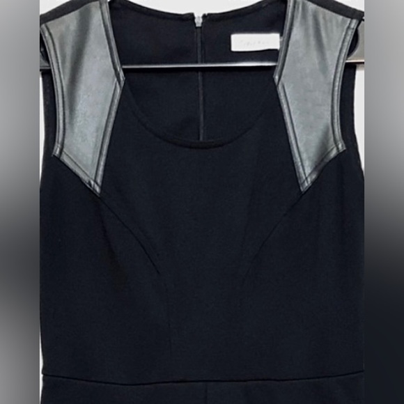 CALVIN KLEIN Petite Faux Leather Trim Peplum Sheath Dress in Black Sz. 6P - NWT - Picture 4 of 10